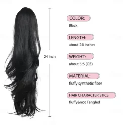 Ponytail Extension Claw for Women Curly Hair Piece 24 Synthetic Pony Tail Hair Extensions Very Long & Voluminous Curled Wavy Heat-Resisting