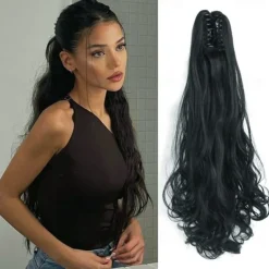 Ponytail Extension Clip in Claw 22 Inch Curly Wavy Pony Tails Clip-on Long Hairpiece Jaw for Women Dark Brown