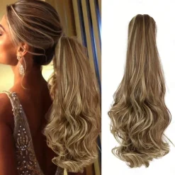 Ponytail Extension Clip in Claw 22 Inch Curly Wavy Pony Tails Clip-on Long Hairpiece Jaw for Women Dark Brown