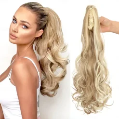 Ponytail Extension Clip in Claw 22 Inch Curly Wavy Pony Tails Clip-on Long Hairpiece Jaw for Women Dark Brown