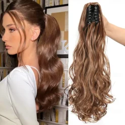 Ponytail Extension Clip in Claw 22 Inch Curly Wavy Pony Tails Clip-on Long Hairpiece Jaw for Women Dark Brown