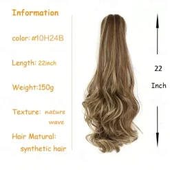 Ponytail Extension Clip in Claw 22 Inch Curly Wavy Pony Tails Clip-on Long Hairpiece Jaw for Women Dark Brown