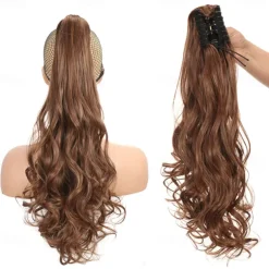 Ponytail Extension Clip in Claw 22 Inch Curly Wavy Pony Tails Clip-on Long Hairpiece Jaw for Women Dark Brown