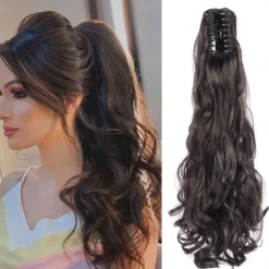 Ponytail Extension Clip in Claw 22 Inch Curly Wavy Pony Tails Clip-on Long Hairpiece Jaw for Women Dark Brown