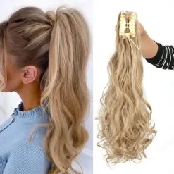 Ponytail Extension Clip in Claw 22 Inch Curly Wavy Pony Tails Clip-on Long Hairpiece Jaw for Women Dark Brown