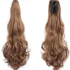 Ponytail Extension Clip in Claw 22 Inch Curly Wavy Pony Tails Clip-on Long Hairpiece Jaw for Women Dark Brown