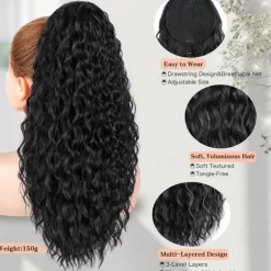 Ponytail Extension Drawstring Ponytail for Black Women Synthetic Long Curly Pony Tails Hair Extensions Clip in Ponytail 20 Inch Hairpiece