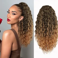 Ponytail Extension Drawstring Ponytail for Black Women Synthetic Long Curly Pony Tails Hair Extensions Clip in Ponytail 20 Inch Hairpiece