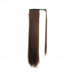 ponytail extensions real human hair clip in 16 inches 65g jet black color straight drawstring warp around ponytail hair piece remy human hair for women