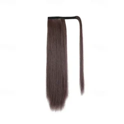 ponytail extensions real human hair clip in 16 inches 65g jet black color straight drawstring warp around ponytail hair piece remy human hair for women