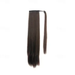 ponytail extensions real human hair clip in 16 inches 65g jet black color straight drawstring warp around ponytail hair piece remy human hair for women