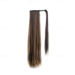 ponytail extensions real human hair clip in 16 inches 65g jet black color straight drawstring warp around ponytail hair piece remy human hair for women