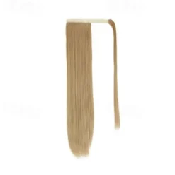 ponytail extensions real human hair clip in 16 inches 65g jet black color straight drawstring warp around ponytail hair piece remy human hair for women