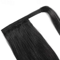 ponytail extensions real human hair clip in 16 inches 65g jet black color straight drawstring warp around ponytail hair piece remy human hair for women