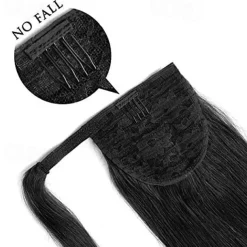 ponytail extensions real human hair clip in 16 inches 65g jet black color straight drawstring warp around ponytail hair piece remy human hair for women