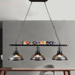 Pool Table Lights Billiard table light Farmhouse Chandelier,Industrial Loft 3 Head Iron Kitchen Light fixtures Fittings Pot Lid Glass Lampshade,Billiard Decoration Creative Lights for Bar