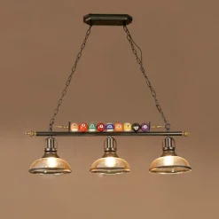 Pool Table Lights Billiard table light Farmhouse Chandelier,Industrial Loft 3 Head Iron Kitchen Light fixtures Fittings Pot Lid Glass Lampshade,Billiard Decoration Creative Lights for Bar