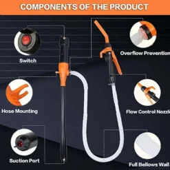 Portable Battery Powered Pump Battery Operated Liquid Water/Fuel Transfer Pump with Adjustable Flow Control & Filter Design 2.2 Gallons per Min For Gasoline Siphon Pump