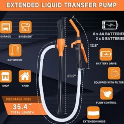 Portable Battery Powered Pump Battery Operated Liquid Water/Fuel Transfer Pump with Adjustable Flow Control & Filter Design 2.2 Gallons per Min For Gasoline Siphon Pump