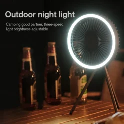 Portable Camping Fan – Rechargeable Battery Operated USB Fan with LED Light and Hook for Tent, Outdoor, Emergency Use