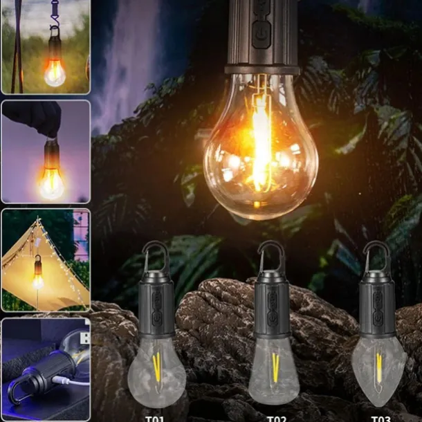 Portable Camping Light LED Camping Lamp with Hook Portable Lantern Type-C Charging Waterproof for Hiking Fishing