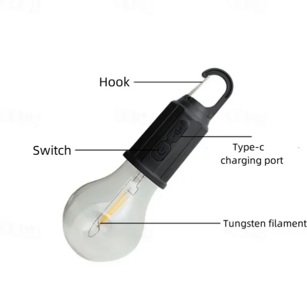 Portable Camping Light LED Camping Lamp with Hook Portable Lantern Type-C Charging Waterproof for Hiking Fishing