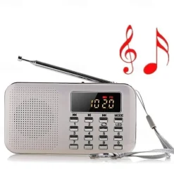 Portable Digital AM FM Radio Media Speaker MP3 Music Player Support TF Card / USB Disk with LED Screen Display and Emergency Flashlight Function
