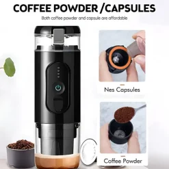 Portable Electric Espresso Coffee Machine Cordless Heating Single Serve Mini Coffee Maker with 2-IN-1 Coffee Powder/Capsule Bin Pump Pressure Auto Brew 2500mAh