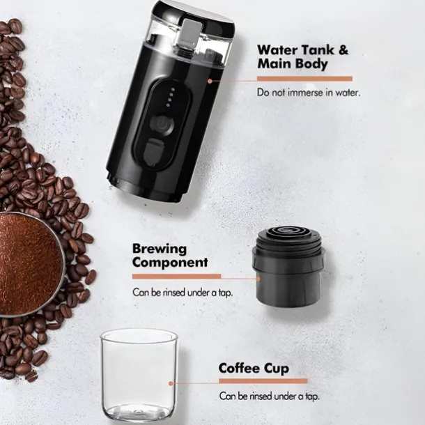 Portable Electric Espresso Coffee Machine Cordless Heating Single Serve Mini Coffee Maker with 2-IN-1 Coffee Powder/Capsule Bin Pump Pressure Auto Brew 2500mAh