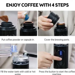 Portable Electric Espresso Coffee Machine Cordless Heating Single Serve Mini Coffee Maker with 2-IN-1 Coffee Powder/Capsule Bin Pump Pressure Auto Brew 2500mAh