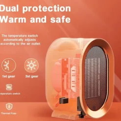 Portable Electric Heater With Thermostat 1200W Safe and Quiet PTC Ceramic Heater Heats Up To 20 Square Meter Indoor Winter Warm Air Blower Mini Radiator Heater Fan For Home Bedroom Bathroom Office Ro