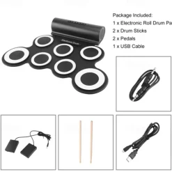 Portable Electronic Drum Kit Mini USB Interface Kids Silicon Foldable Electronic Roll up Digital Drum Pad Kit with Drum Stick Foot Switch Pedal
