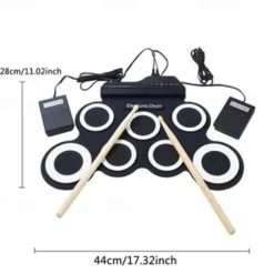 Portable Electronic Drum Kit Mini USB Interface Kids Silicon Foldable Electronic Roll up Digital Drum Pad Kit with Drum Stick Foot Switch Pedal