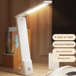 Portable Led Foldable Desk Lamp 3 Colors Touch Dimmable Table Lamp Usb Rechargeable Bedside Reading Light for Study Office Work