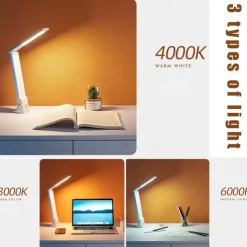 Portable Led Foldable Desk Lamp 3 Colors Touch Dimmable Table Lamp Usb Rechargeable Bedside Reading Light for Study Office Work