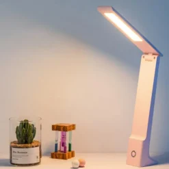Portable Led Foldable Desk Lamp 3 Colors Touch Dimmable Table Lamp Usb Rechargeable Bedside Reading Light for Study Office Work