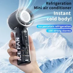 Portable Mini Handheld Fan with Ice Porcelain Dual Cooling, 3000mAh Battery, Digital Display, 100 Speed Adjustable, Quiet Lightweight USB Rechargeable Cooling Fan for Outdoor Travel