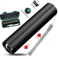 Portable Mini LED Flashlight, LED Torch Rechargeable 3 Lighting Modes Waterproof Retractable Powerful Light Torch Outdoor Zoom Torch
