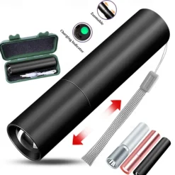 Portable Mini LED Flashlight, LED Torch Rechargeable 3 Lighting Modes Waterproof Retractable Powerful Light Torch Outdoor Zoom Torch