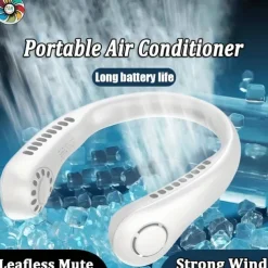 Portable Neck Fan Electric Wireless Fan USB Charging Mini Ventilator Cooling Vaneless Silent Neck Fan Sport Travel Work Learning Neck Hanging Shoulder Neck Fan Touch Third Gear Adjusts Long Range