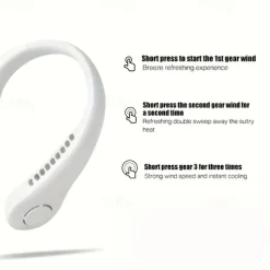 Portable Neck Fan Electric Wireless Fan USB Charging Mini Ventilator Cooling Vaneless Silent Neck Fan Sport Travel Work Learning Neck Hanging Shoulder Neck Fan Touch Third Gear Adjusts Long Range