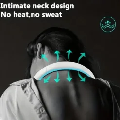 Portable Neck Fan Electric Wireless Fan USB Charging Mini Ventilator Cooling Vaneless Silent Neck Fan Sport Travel Work Learning Neck Hanging Shoulder Neck Fan Touch Third Gear Adjusts Long Range