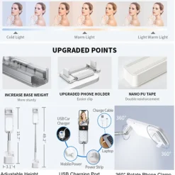 Portable Phone Holder With LED Dimming Light for Live Stream Make Up YouTube TikTok Dimmable LED Camera Ring Light for iPhone & Android Phone