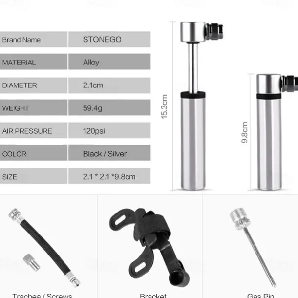 Portable Pocket Bike-Pump 120 PSI High Pressure Mini Bike Pump Fits Presta/Schrader Valve Ultralight Bicycle Tire Pump Bikes Repair Kit Stonego Cycling Accessories for Road Mountain Outdoor Sports