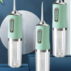 Portable Rechargeable Electric Teeth Irrigator with 4 Green Heads - Effective Oral Dental Seam Washer for Men and Women Perfect for Water Flossing and Cleaning