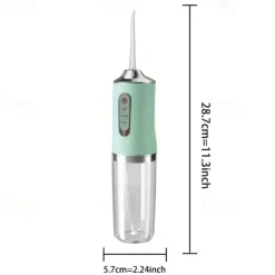 Portable Rechargeable Electric Teeth Irrigator with 4 Green Heads - Effective Oral Dental Seam Washer for Men and Women Perfect for Water Flossing and Cleaning