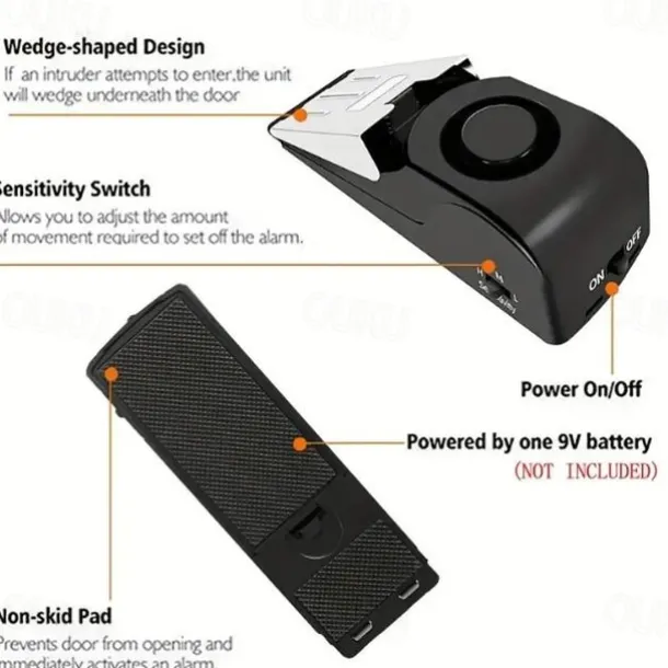 Portable Safety Tool With 120DB Alarm For Home Travel Apartment Door Stop Alarm, Door Stopper Security Device