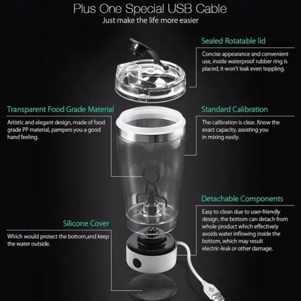 Portable USB Rechargeable Protein Shaker Bottle Electric Mixer Cup