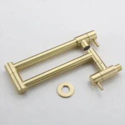 Pot Filler Bathroom Faucet Only Cold Water Stainless Steel, Brushed Golden Nickel Foldable Sink Wall Mount Folding Fill Pot Basin Tap Double Joint Swing Arm Single Hole 2 Handle