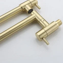 Pot Filler Bathroom Faucet Only Cold Water Stainless Steel, Brushed Golden Nickel Foldable Sink Wall Mount Folding Fill Pot Basin Tap Double Joint Swing Arm Single Hole 2 Handle